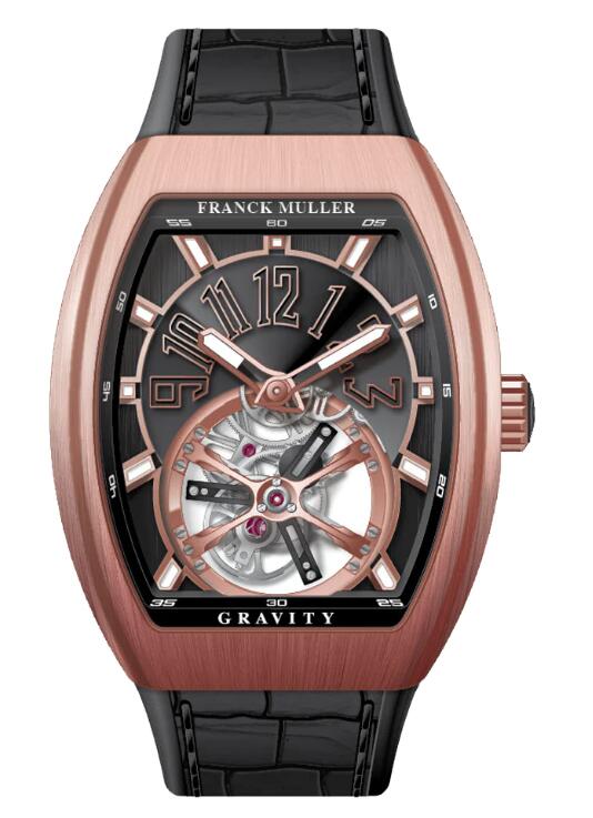 Best FRANCK MULLER Vanguard Gravity Tourbillon Brushed Rose Gold - Black V 41 T GRAVITY CS (NR) (BR) (5N) (NR NR 5NBR) Replica Watch